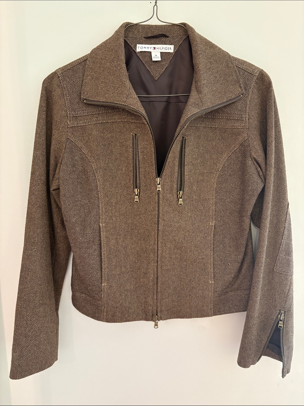 Tommy Hilfiger Women's Brown Zip-Front Wool Blend Jacket Blazer size M